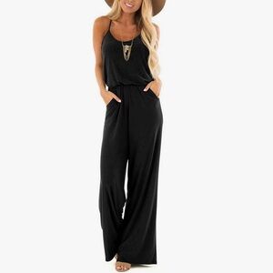 Dressmine Summer Sleeveless Spaghetti Wide-leg Jumpsuit Romper